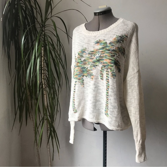 LOU & GREY Women’s Knitted Cropped Sweater Palm Print Size L - Picture 2 of 12